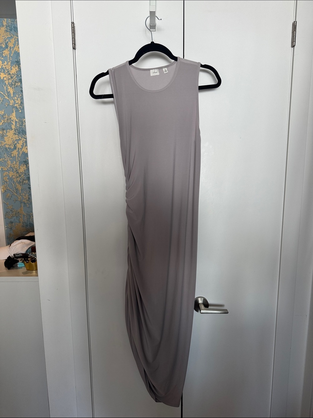 Sleeveless Grey Midi Dress - Elegant Draped Side